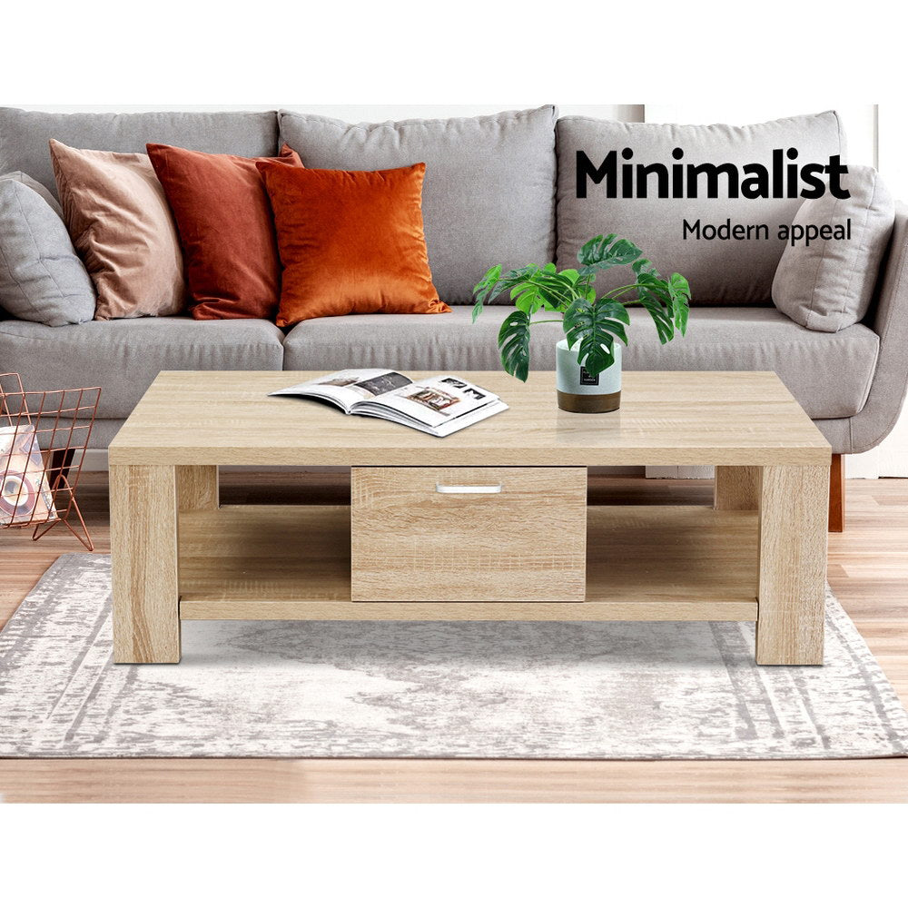 Artiss Coffee Table 1 Drawer Oak Maxi - Cosy Abode