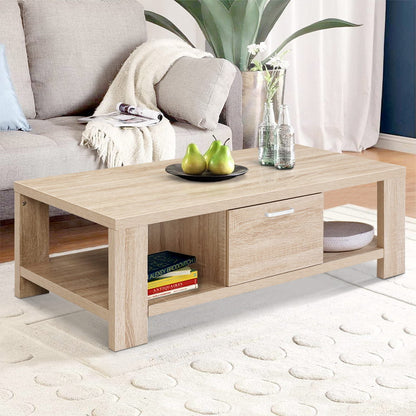 Artiss Coffee Table 1 Drawer Oak Maxi - Cosy Abode