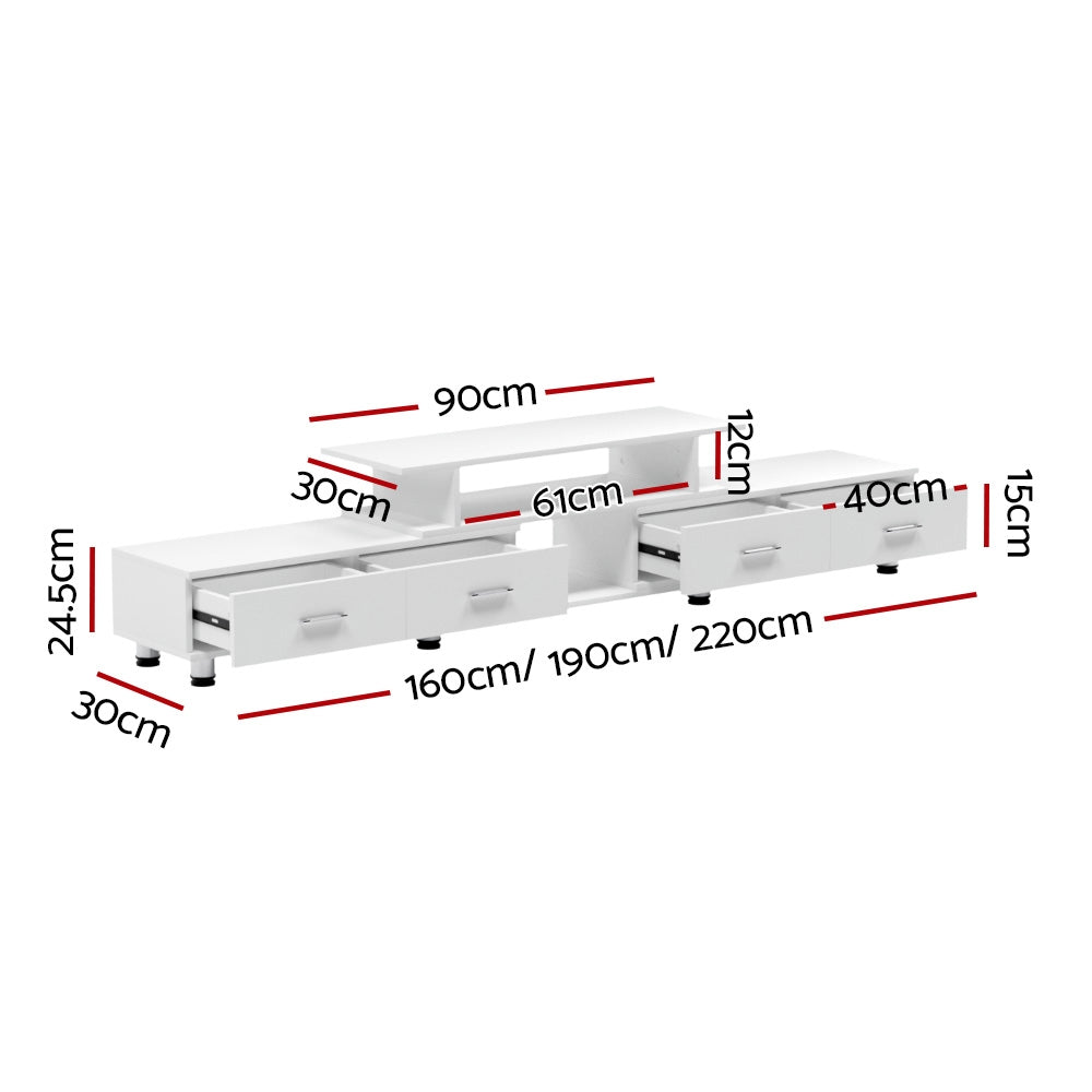 Artiss TV Cabinet Entertainment Unit Extendable 160CM To 220CM White - Cosy Abode