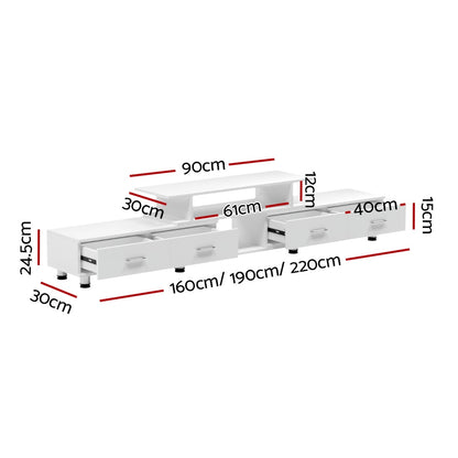 Artiss TV Cabinet Entertainment Unit Extendable 160CM To 220CM White - Cosy Abode
