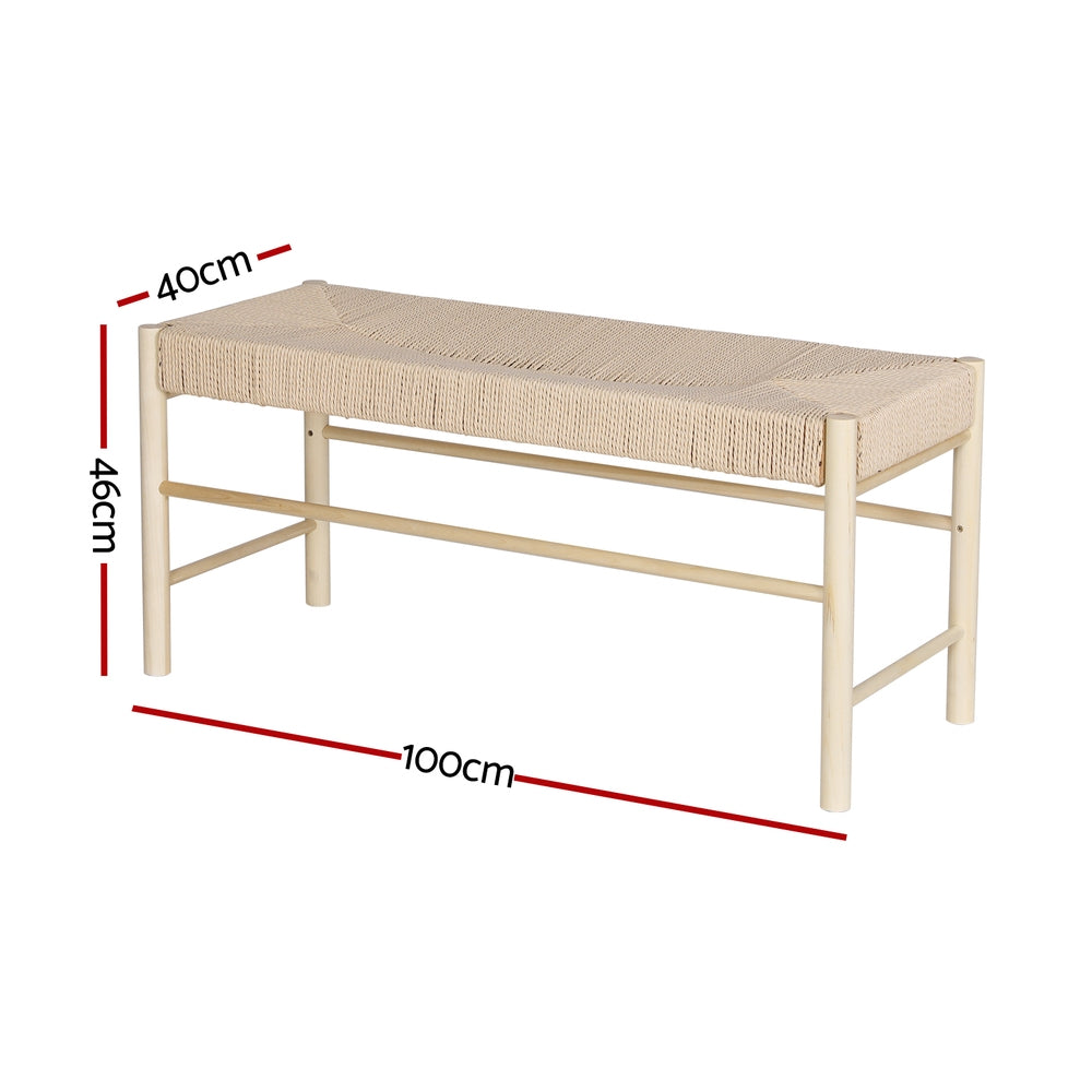 Artiss Dining Bench Paper Rope Seat Wooden Chair 100cm - Cosy Abode