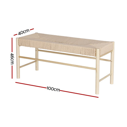 Artiss Dining Bench Paper Rope Seat Wooden Chair 100cm - Cosy Abode