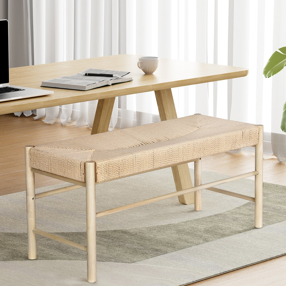 Artiss Dining Bench Paper Rope Seat Wooden Chair 100cm - Cosy Abode