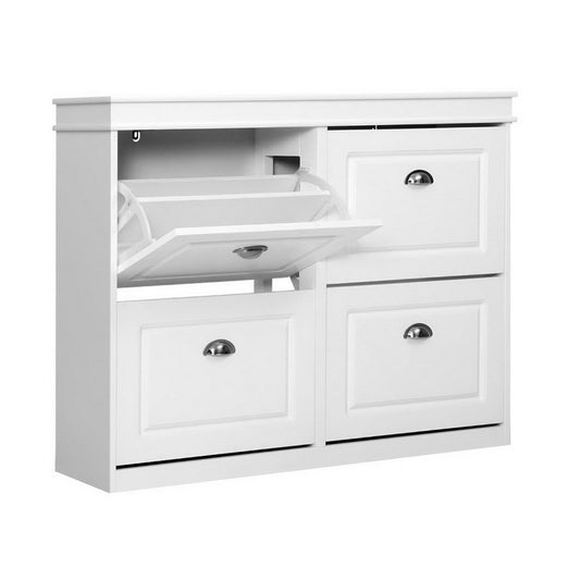 Artiss Shoe Rack Cabinet 24 Pairs 4-tier White Paul - Cosy Abode