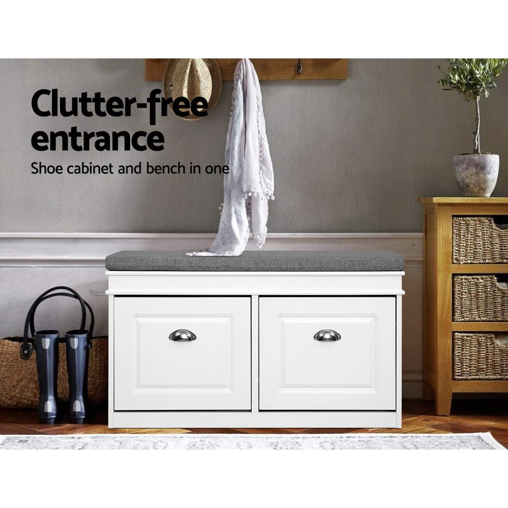 Artiss Shoe Rack Cabinet Bench 8 Pairs White - Cosy Abode