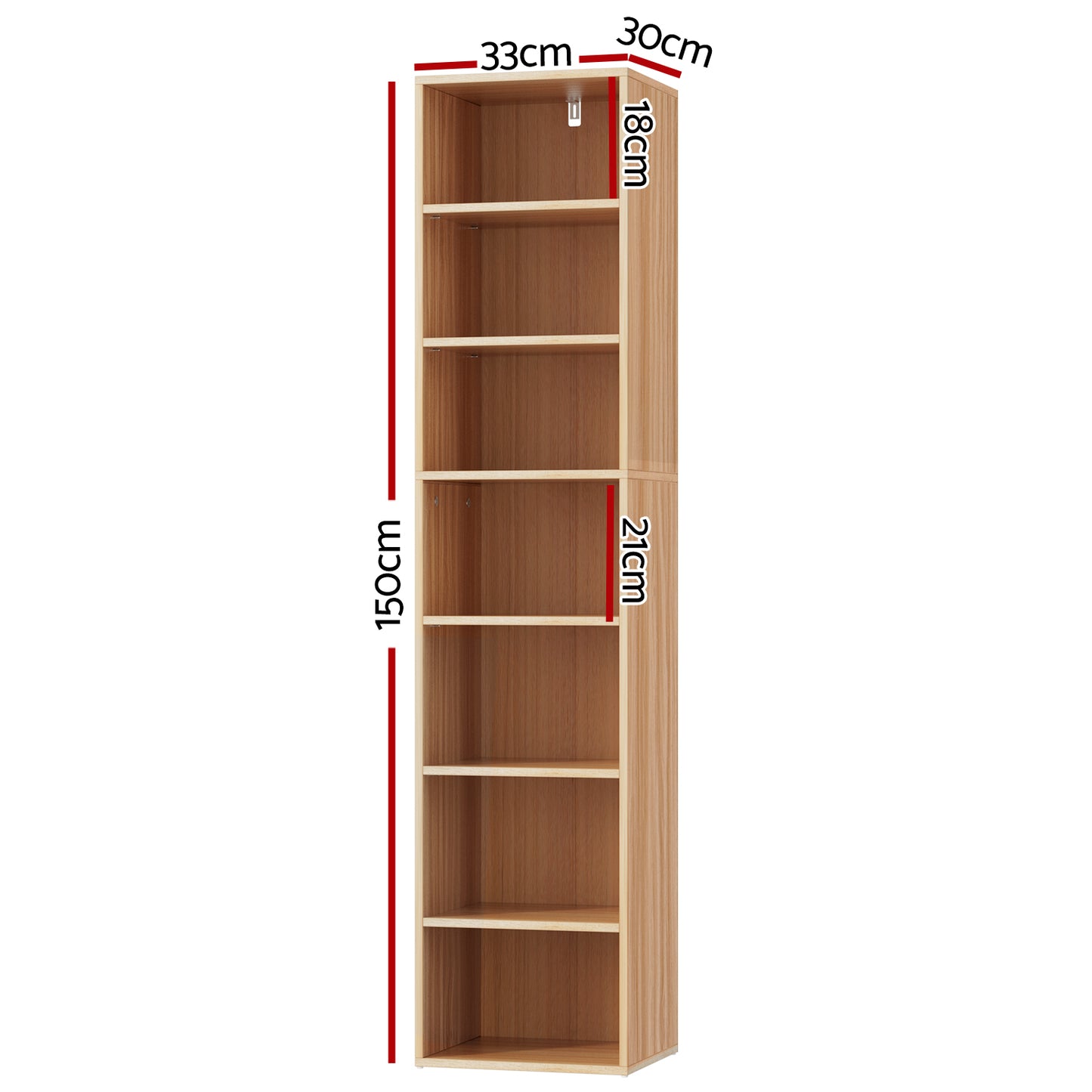 Artiss Bookshelf 7 Tiers MILO Pine - Cosy Abode