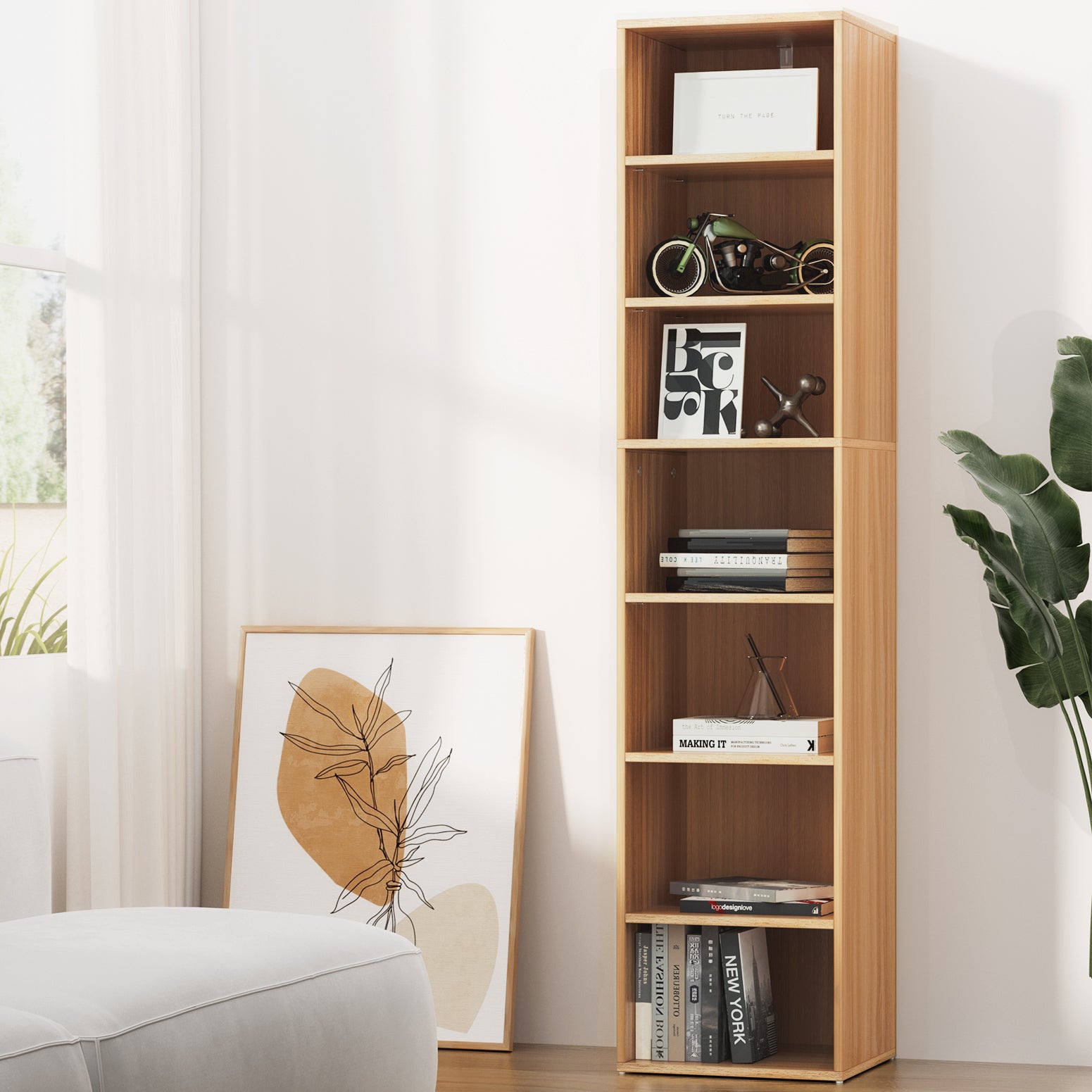 Artiss Bookshelf 7 Tiers MILO Pine - Cosy Abode