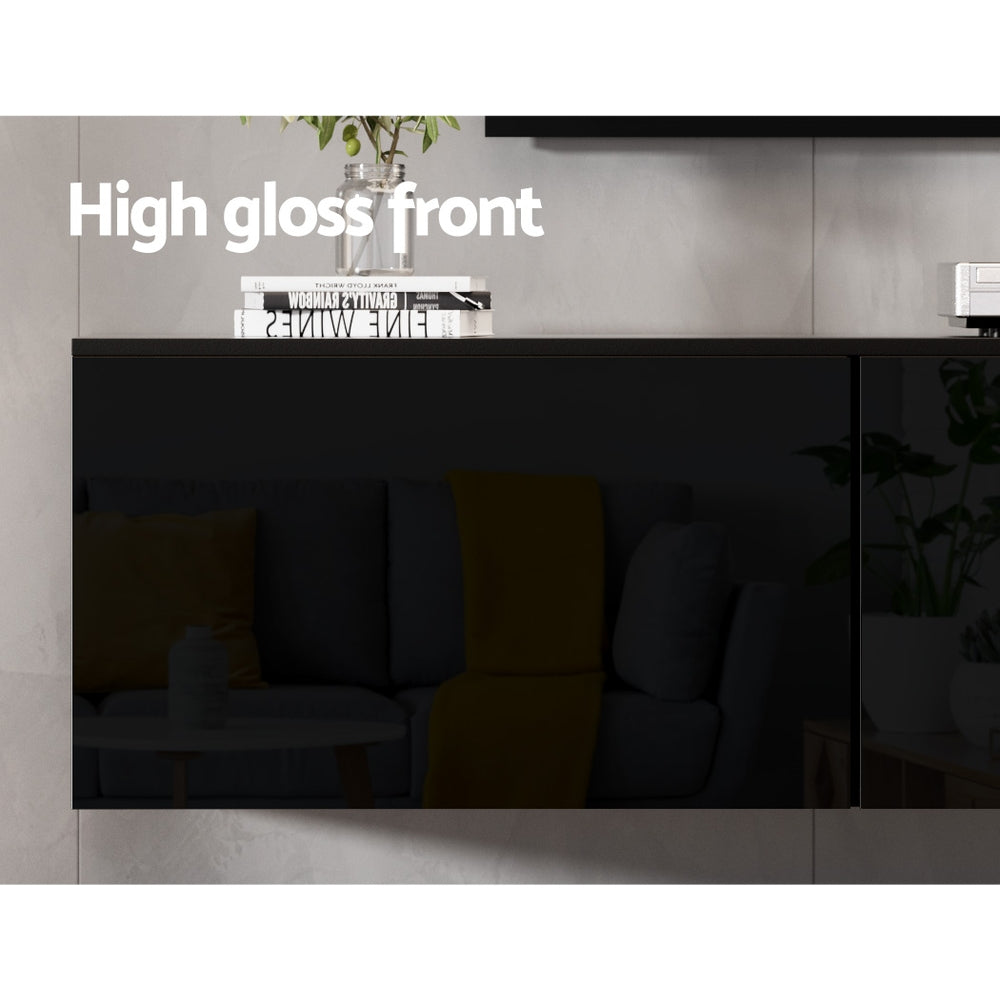 Artiss Floating Entertainment Unit TV Cabinet High Glossy Black 3 Cabinets 200CM - Cosy Abode