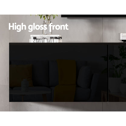 Artiss Floating Entertainment Unit TV Cabinet High Glossy Black 3 Cabinets 200CM - Cosy Abode