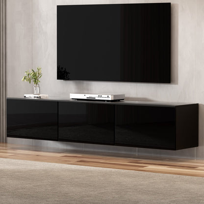 Artiss Floating Entertainment Unit TV Cabinet High Glossy Black 3 Cabinets 200CM - Cosy Abode