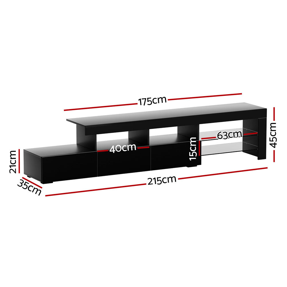 Artiss Entertainment Unit TV Cabinet LED 215cm Black Caya - Cosy Abode