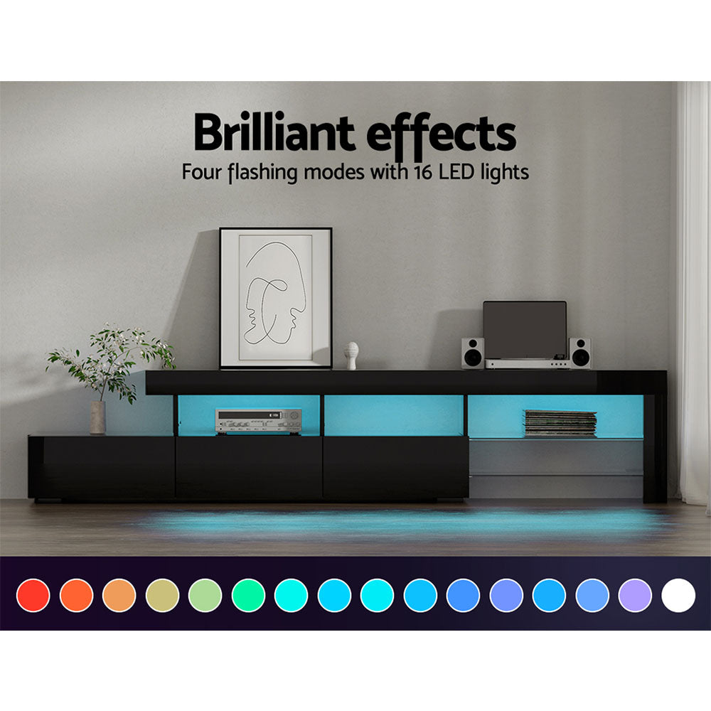 Artiss Entertainment Unit TV Cabinet LED 215cm Black Caya - Cosy Abode