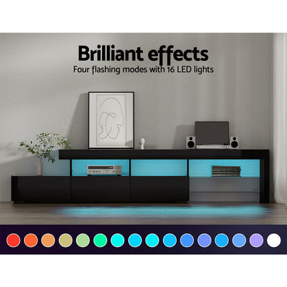 Artiss Entertainment Unit TV Cabinet LED 215cm Black Caya - Cosy Abode