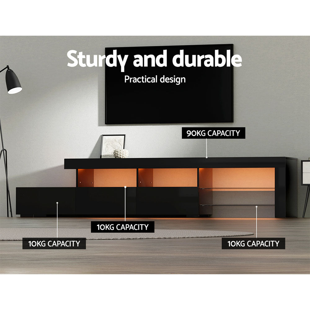 Artiss Entertainment Unit TV Cabinet LED 215cm Black Caya - Cosy Abode