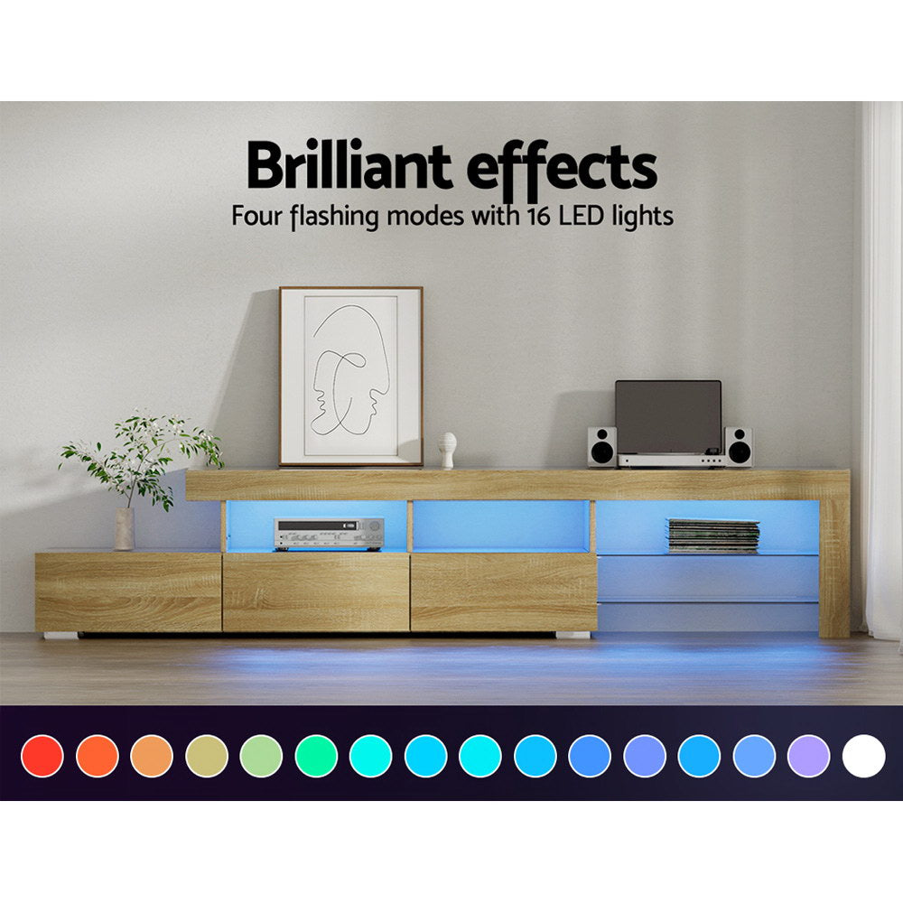 Artiss Entertainment Unit TV Cabinet LED 215cm Pine Caya - Cosy Abode