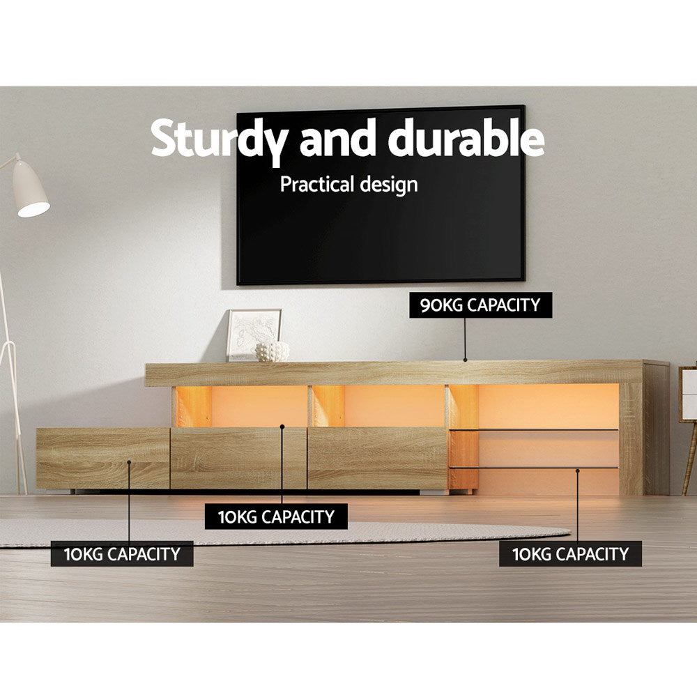 Artiss Entertainment Unit TV Cabinet LED 215cm Pine Caya - Cosy Abode