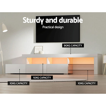 Artiss Entertainment Unit TV Cabinet LED 215cm White Caya - Cosy Abode