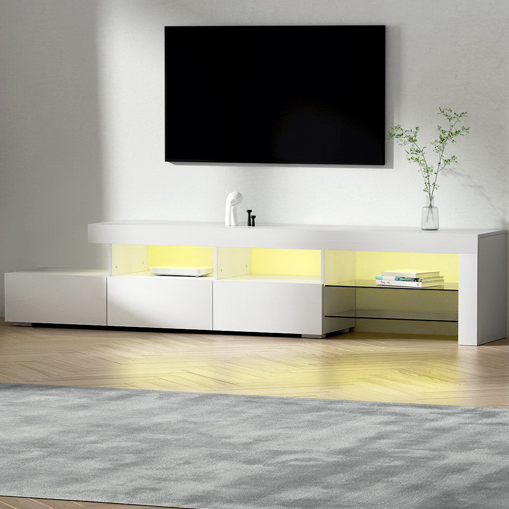 Artiss Entertainment Unit TV Cabinet LED 215cm White Caya - Cosy Abode