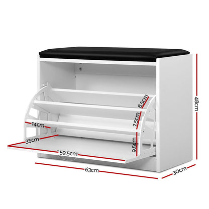 Artiss Shoe Cabinet Bench Shoes Storage Rack Organiser Drawer White 15 Pairs - Cosy Abode