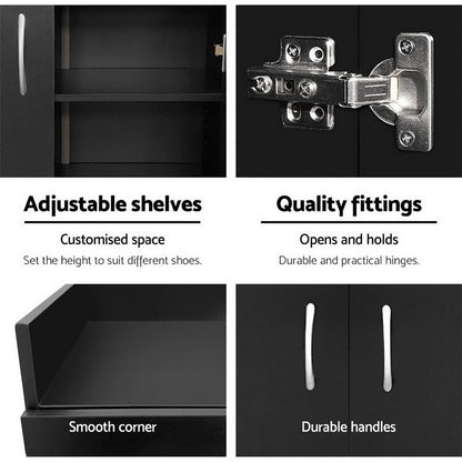 Artiss Shoe Rack Cabinet 21 Pairs Adjustable Shelves Black Clair - Cosy Abode