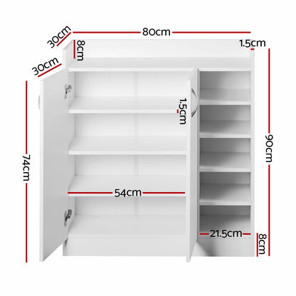 Artiss Shoe Rack Cabinet 21 Pairs Adjustable Shelves White Clair - Cosy Abode