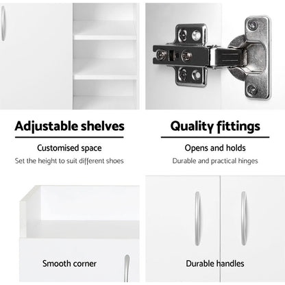 Artiss Shoe Rack Cabinet 21 Pairs Adjustable Shelves White Clair - Cosy Abode