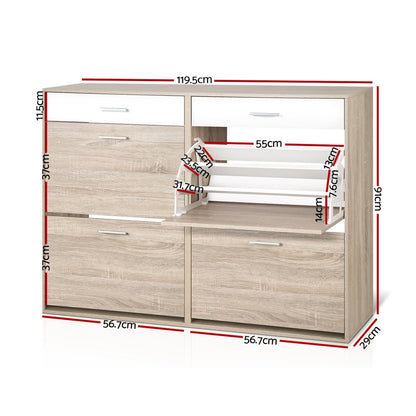 Artiss Shoe Rack Cabinet 36 Pairs Adjustable Shelves Pine Sara - Cosy Abode