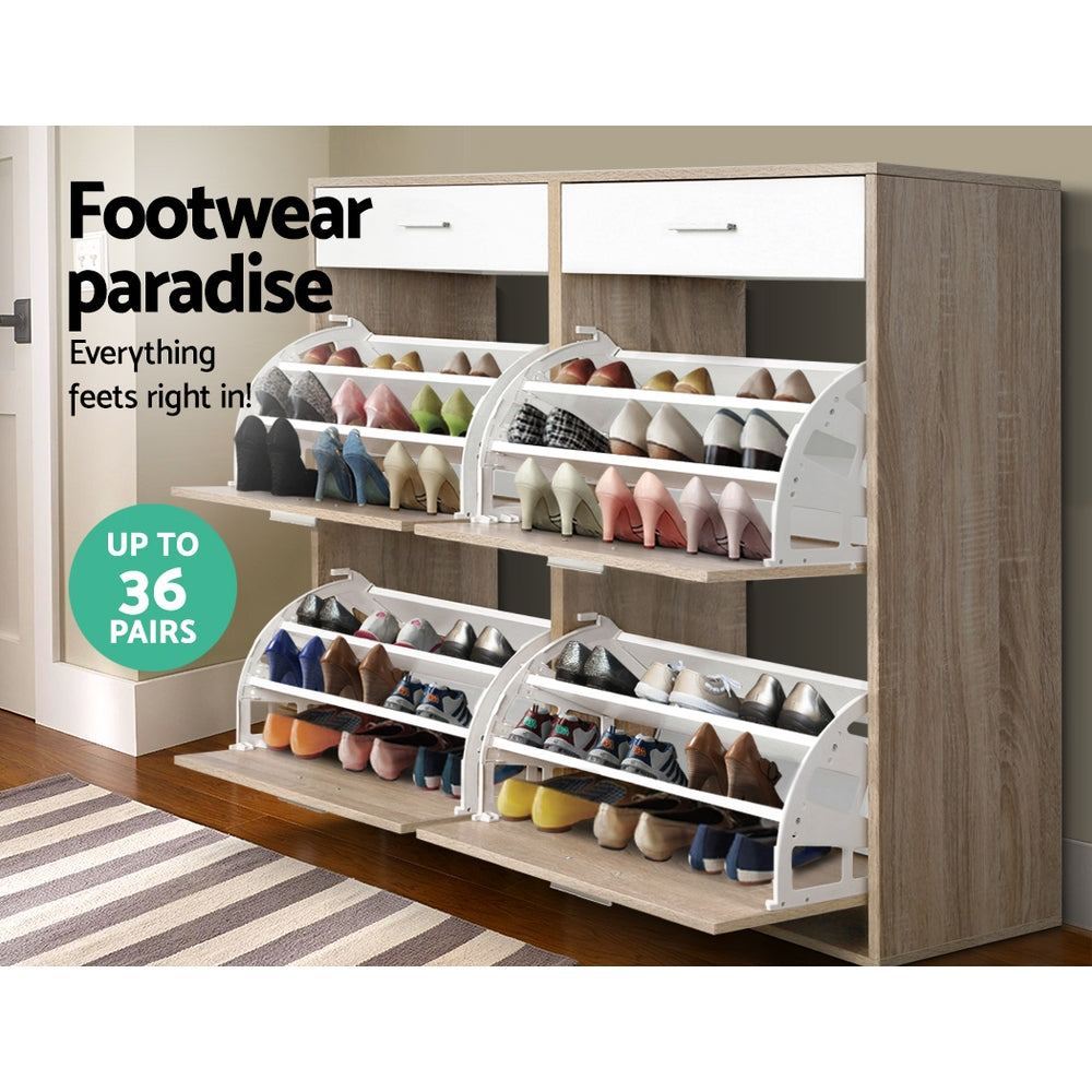 Artiss Shoe Rack Cabinet 36 Pairs Adjustable Shelves Pine Sara - Cosy Abode