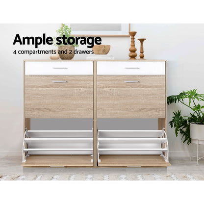 Artiss Shoe Rack Cabinet 36 Pairs Adjustable Shelves Pine Sara - Cosy Abode