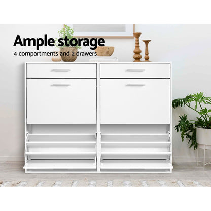 Artiss Shoe Rack Cabinet 36 Pairs Adjustable Shelves White Sara - Cosy Abode