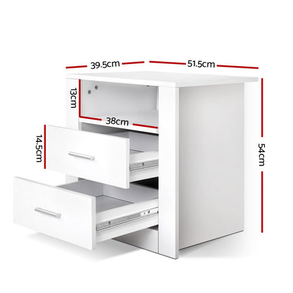 Artiss Bedside Table 2 Drawers with Shelf - TARA White - Cosy Abode