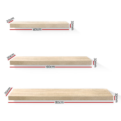 Artiss Floating Wall Shelf Set of 3 Oak - Cosy Abode