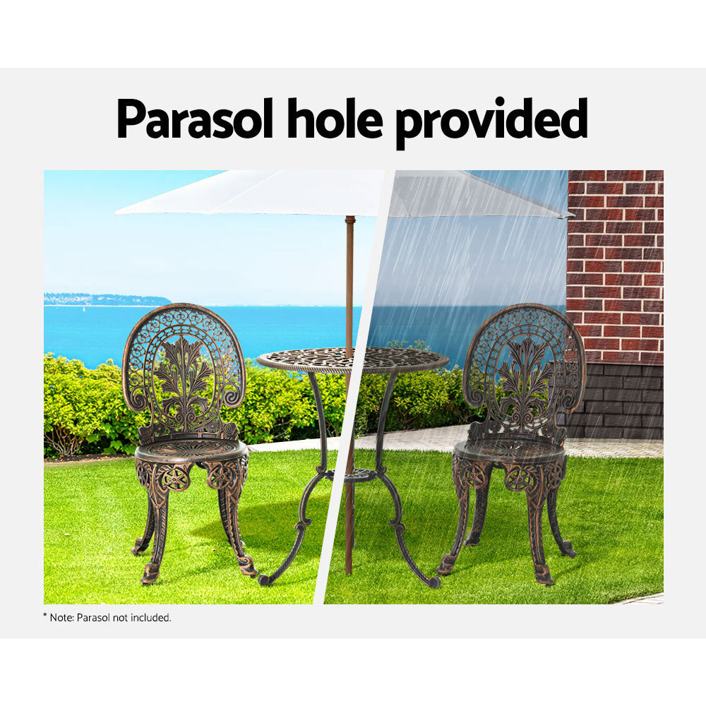 Gardeon 3PC Patio Furniture Outdoor Bistro Set Dining Chairs Aluminium Bronze - Cosy Abode