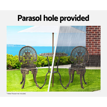 Gardeon 3PC Patio Furniture Outdoor Bistro Set Dining Chairs Aluminium Bronze - Cosy Abode