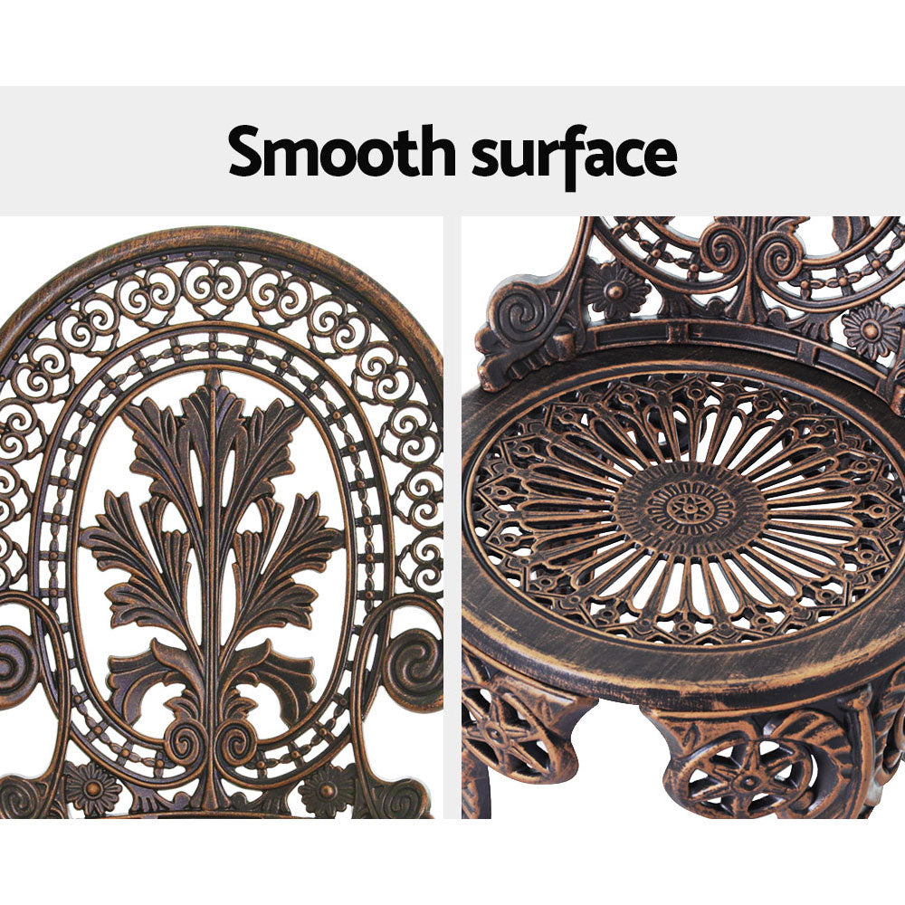 Gardeon 3PC Patio Furniture Outdoor Bistro Set Dining Chairs Aluminium Bronze - Cosy Abode