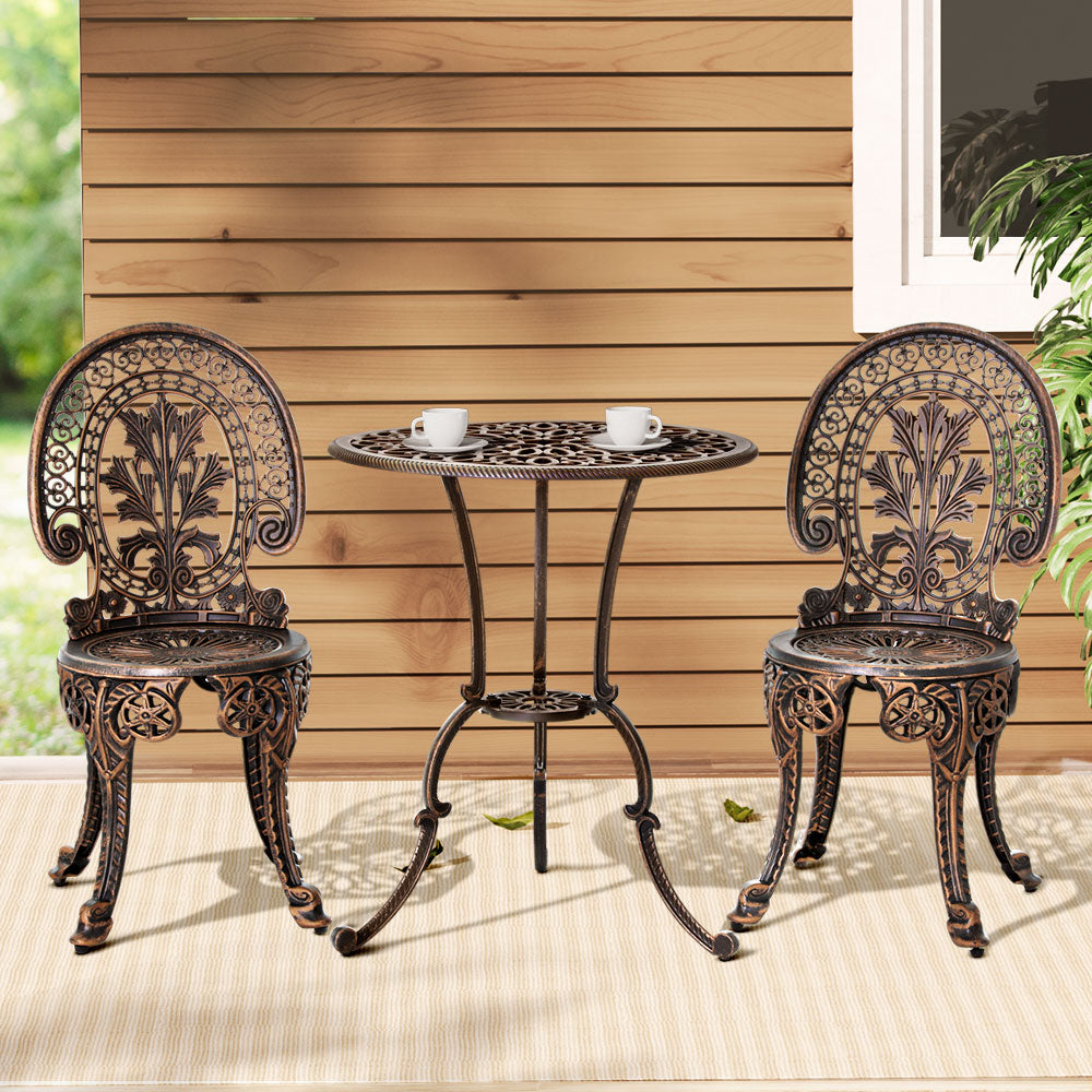 Gardeon 3PC Patio Furniture Outdoor Bistro Set Dining Chairs Aluminium Bronze - Cosy Abode