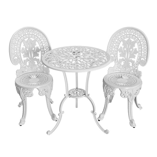 Gardeon 3PC Patio Furniture Outdoor Bistro Set Dining Chairs Aluminium White - Cosy Abode