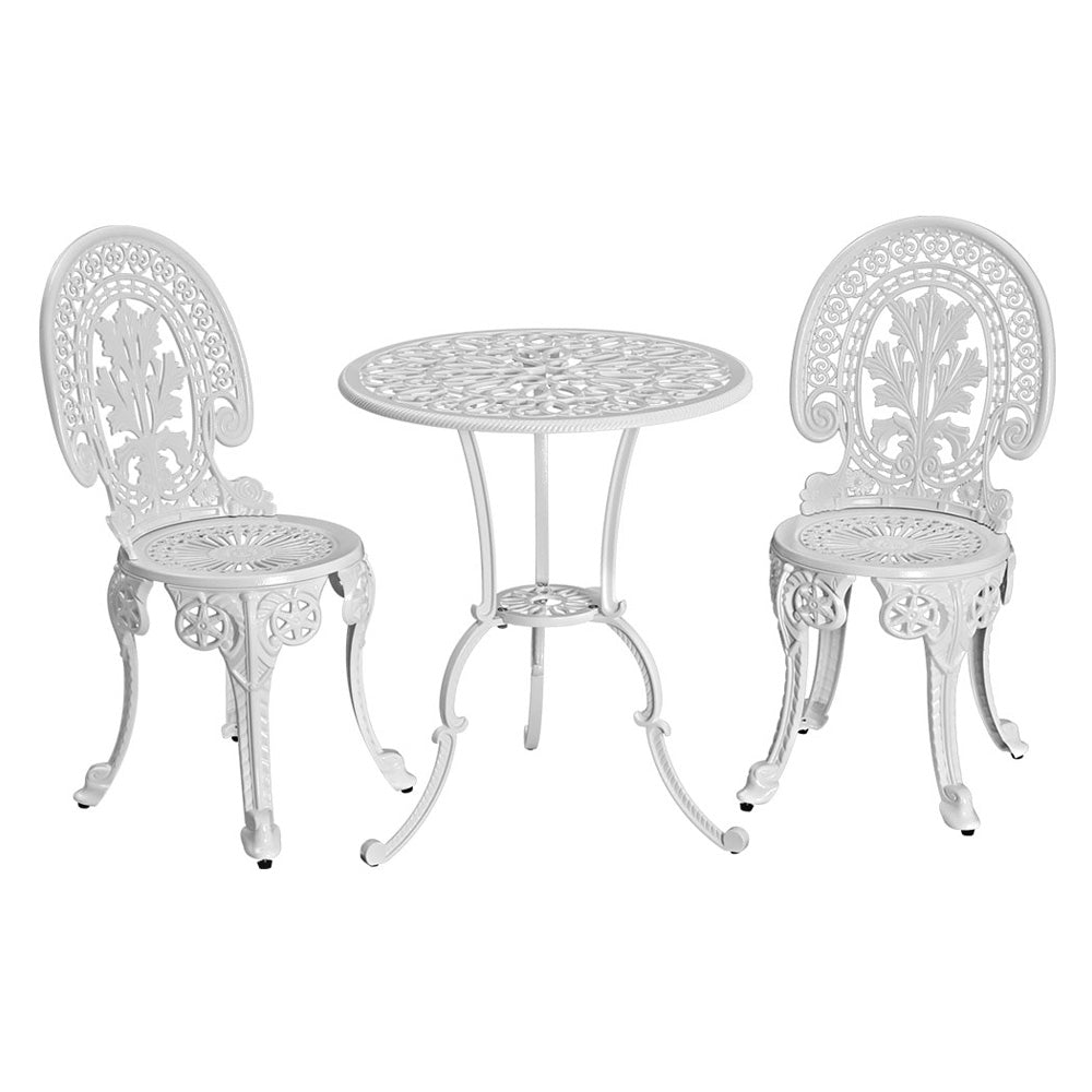 Gardeon 3PC Patio Furniture Outdoor Bistro Set Dining Chairs Aluminium White - Cosy Abode