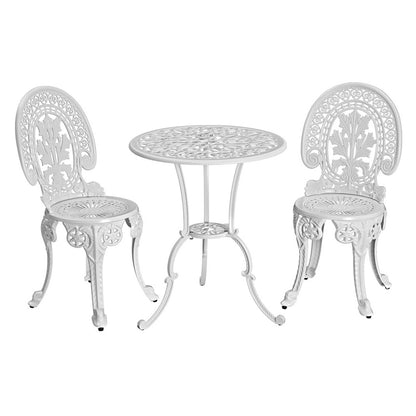 Gardeon 3PC Patio Furniture Outdoor Bistro Set Dining Chairs Aluminium White - Cosy Abode