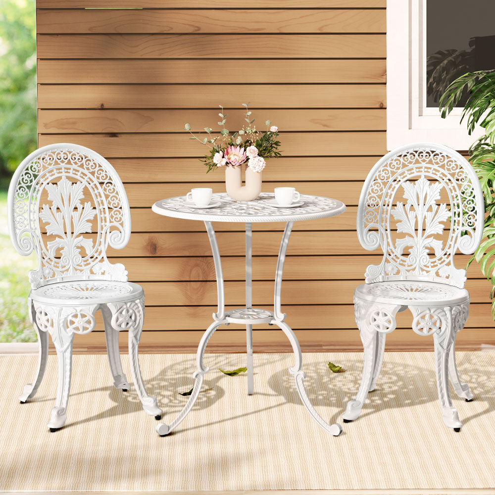 Gardeon 3PC Patio Furniture Outdoor Bistro Set Dining Chairs Aluminium White - Cosy Abode