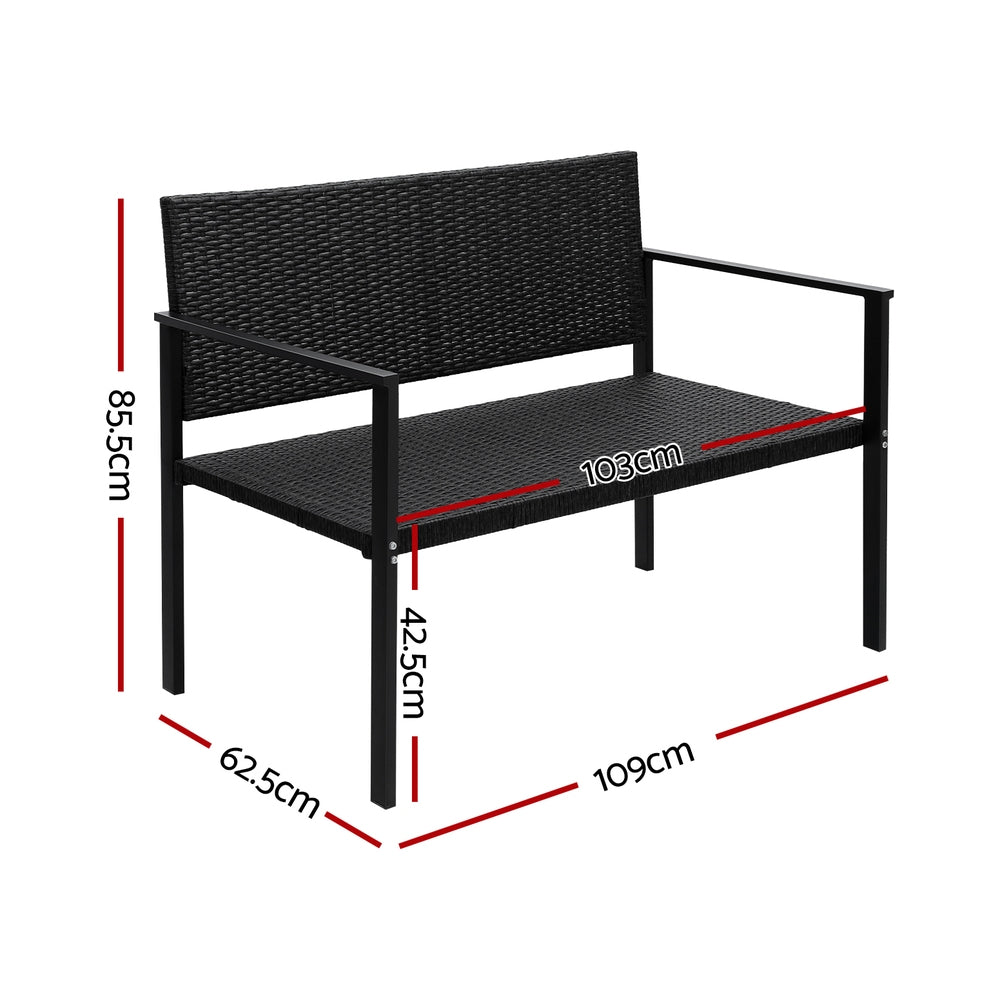 Gardeon Outdoor Garden Bench Seat Rattan - Black - Cosy Abode