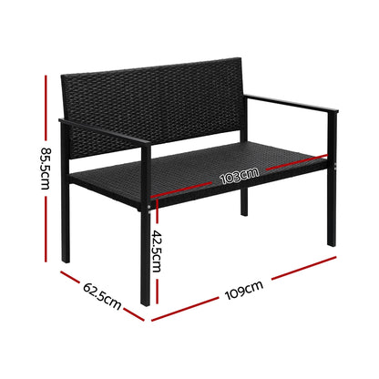 Gardeon Outdoor Garden Bench Seat Rattan - Black - Cosy Abode