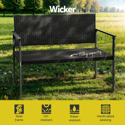 Gardeon Outdoor Garden Bench Seat Rattan - Black - Cosy Abode