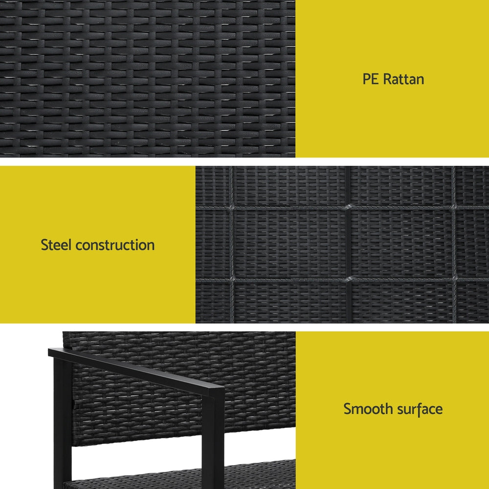 Gardeon Outdoor Garden Bench Seat Rattan - Black - Cosy Abode