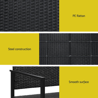 Gardeon Outdoor Garden Bench Seat Rattan - Black - Cosy Abode