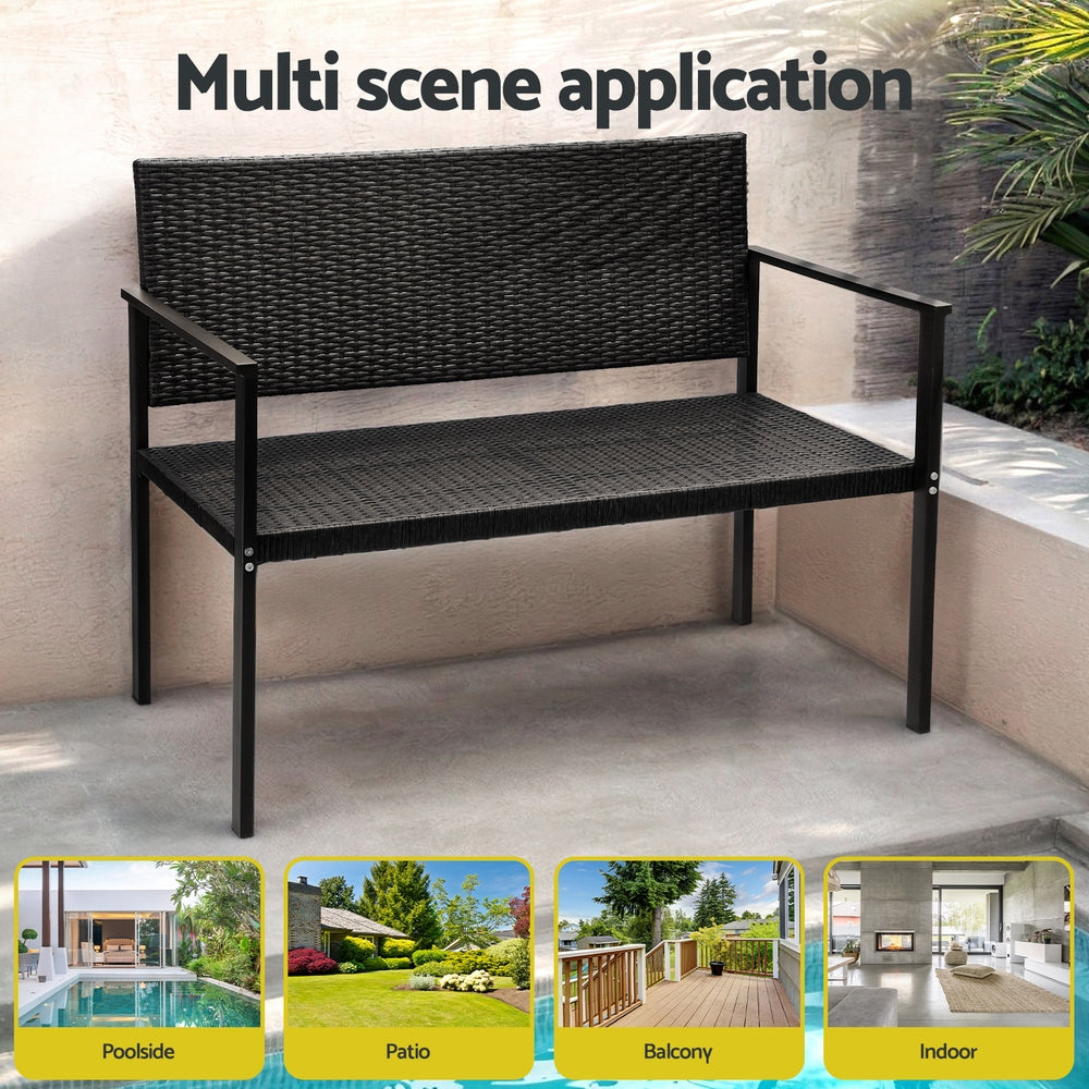 Gardeon Outdoor Garden Bench Seat Rattan - Black - Cosy Abode