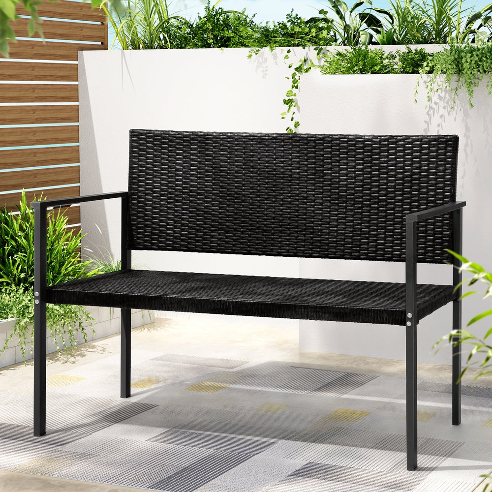 Gardeon Outdoor Garden Bench Seat Rattan - Black - Cosy Abode