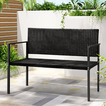 Gardeon Outdoor Garden Bench Seat Rattan - Black - Cosy Abode