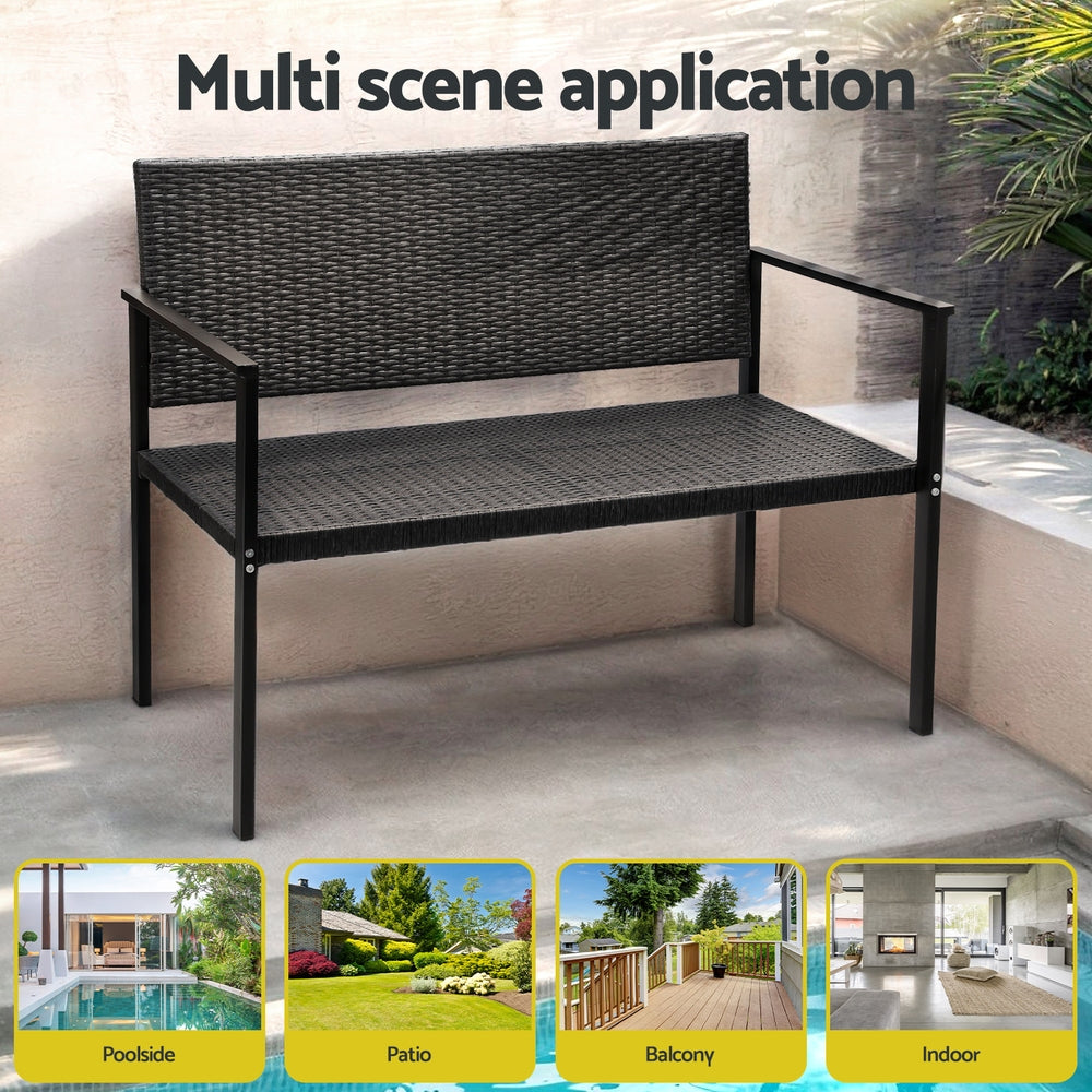 Gardeon Outdoor Garden Bench Seat Rattan- Grey - Cosy Abode
