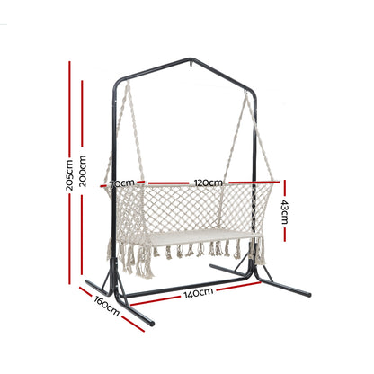 Gardeon Garden Hammock Chair with Stand Macrame 2 Seater - Cream - Cosy Abode